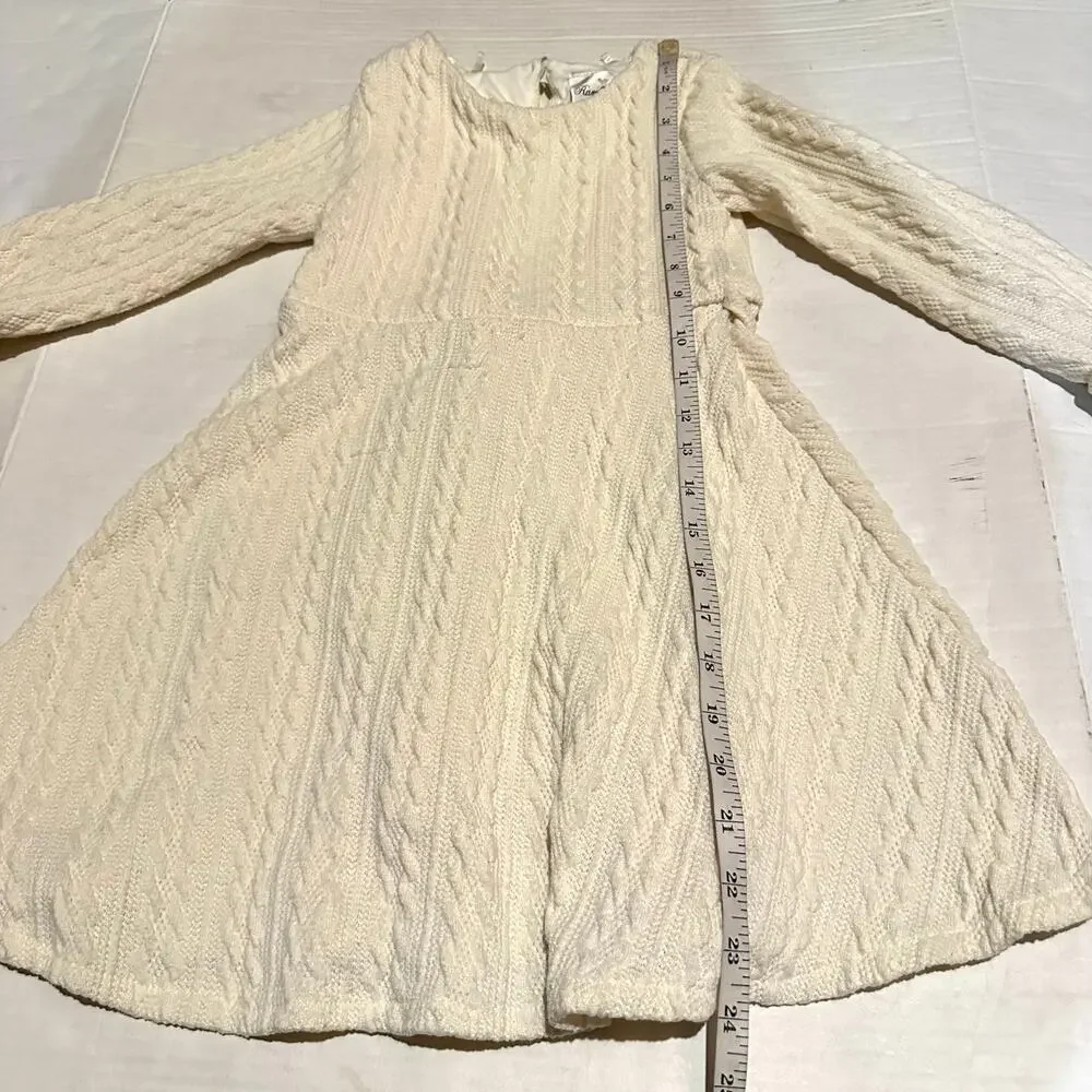 Rare Editions Ivory Creamy White Cable Knit Sweater Dress Girls 6